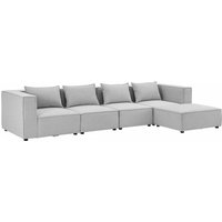 Modulares Sofa Domas xl - Couch für Wohnzimmer - 4 Sitzer - Ottomane, Armlehnen & Kissen - Ecksofa Eckcouch Ecke - Wohnlandschaft Stoff Hellgrau von Juskys