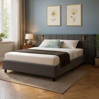 Polsterbett Luzano - Bett mit led, Lattenrost & Kopfteil - Modernes Bettgestell aus Holz & Samt - Doppelbett, Samtbett - 140x200 cm, Dunkelgrau von Juskys