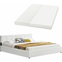 Polsterbett Marbella 180x200 cm mit Matratze, Bettkasten & Lattenrost – Bett aus Kunstleder und Holz – Doppelbett weiß - Juskys von Juskys