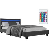 Polsterbett Verona – Bettgestell mit LED-Beleuchtung, Lattenrost & Kopfteil – Bett aus Holz & Stoff-Bezug – Jugendbett 120 x 200 cm in Grau - Juskys von Juskys