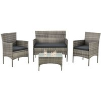 Polyrattan Gartenmöbel-Set Fort Myers – Balkonmöbel-Set mit Tisch, Sofa & 2 Stühlen – Sitzgruppe 4 Personen Beige mit Auflagen Grau - Juskys von Juskys