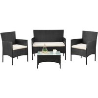 Polyrattan Gartenmöbel-Set Fort Myers – Balkonmöbel-Set mit Tisch, Sofa & 2 Stühlen – Sitzgruppe 4 Personen Schwarz mit Auflagen Creme - Juskys von Stihl