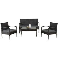 Polyrattan Gartenmöbel-Set Trinidad – Balkonmöbel-Set mit Tisch, Sofa & 2 Stühlen – Sitzgruppe für 4 Personen Schwarz mit Auflagen Dunkelgrau - Juskys von Juskys