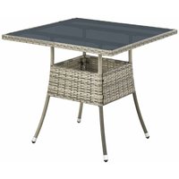 Polyrattan Gartentisch Yoro wetterfest - Balkontisch 80x80 cm eckig - Rattan Beistelltisch mit Glasplatte - kleiner Tisch für Balkon - Grau - Juskys von Juskys
