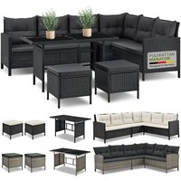 Polyrattan Lounge Manacor – Gartenlounge mit Sofa, Tisch, 2 Hocker & Kissen – Gartenmöbel Set bis 7 Personen – Schwarz, Sitzbezüge in Grau - Juskys von Juskys