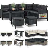 Polyrattan Lounge Manacor – Gartenlounge mit Sofa, Tisch, 2 Hocker & Kissen – Gartenmöbel Set bis 7 Personen – Schwarz, Sitzbezüge in Grau - Juskys Polyrattan Lounge Manacor – Gartenlounge mit Sofa, Tisch, 2 Hocker & Kissen – Gartenmöbel Set bis 7 Personen – Schwarz, Sitzbezüge in Grau - Juskys von Juskys