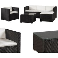 Juskys Polyrattan Lounge Punta Cana L – Sitzgruppe für 4-5 Personen – Schwarz / Creme – Gartenmöbel Set / Gartenlounge mit Sofa, Sessel, Tisch & von Juskys