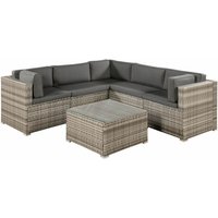 Polyrattan Gartenmöbel-Set Nassau wetterfest – Lounge mit Ecksofa, Tisch & Auflagen - Gartenlounge für 5 Personen – Sitzgruppe Beige-Grau - Juskys von Juskys