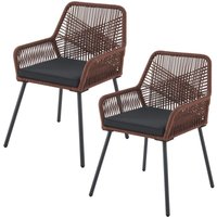 Rope Gartenstühle Kastos 2er Set - Outdoor Stuhl mit Armlehne & Kissen - Gartenstuhl 150 kg belastbar - Garten Balkon - Stühle Braun - Juskys von Juskys