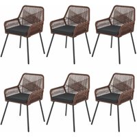Rope Gartenstühle Kastos 6er Set - Outdoor Stuhl mit Armlehne & Kissen - Gartenstuhl 150 kg belastbar - Garten Balkon - Stühle Braun - Juskys von Juskys