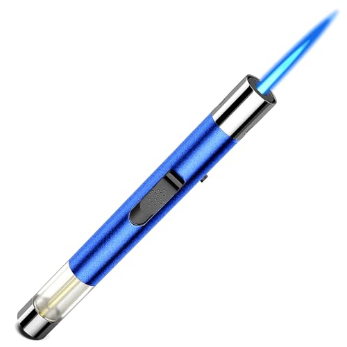 Juspota 19cm Jetflamme Feuerzeug, Abschließbar Sturmfeuerzeug, Gas Nachfüllbar Winddicht Langes Stabfeuerzeug, Gasfeuerzeug, Blau (Verkauft ohne Butangas) von Juspota