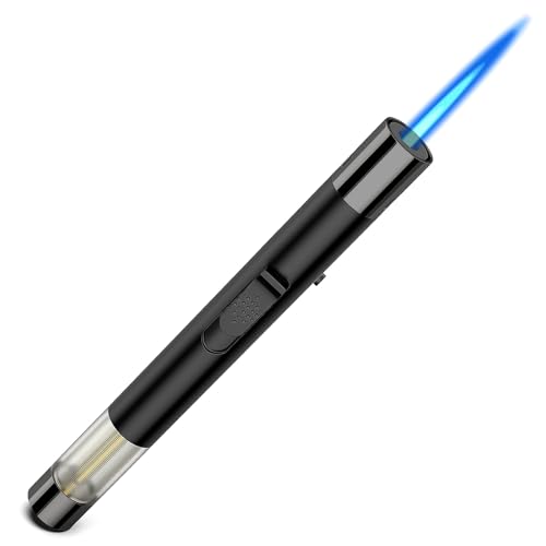 Juspota 19cm Jetflamme Feuerzeug, Abschließbar Sturmfeuerzeug, Gas Nachfüllbar Winddicht Langes Stabfeuerzeug, Gasfeuerzeug, Schwarz (Verkauft ohne Butangas) von Juspota