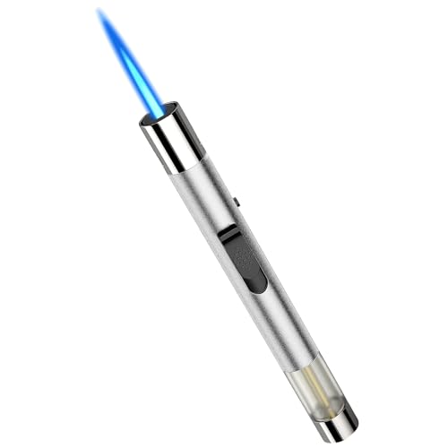 Juspota 19cm Jetflamme Feuerzeug, Abschließbar Sturmfeuerzeug, Gasfeuerzeug, Gas Nachfüllbar Winddicht Langes Stabfeuerzeug, Silber (Verkauft ohne Butangas) von Juspota