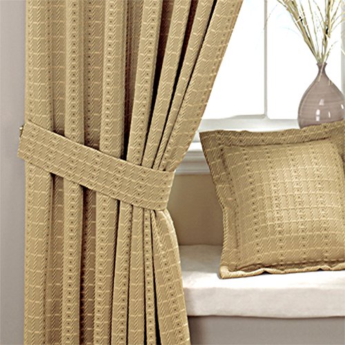 Modernes Jacquard Vorhänge Gefüttert Mit Stoff mit Textura Semi Plain comprobar zeitgenössisch Par de adornos para silla Biscuit ( beige light brown ) von Just Contempo