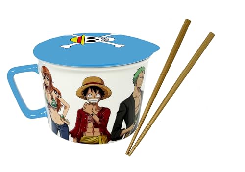 JUST FUNKY Einteiliges Ramen-Schüssel-Set mit Deckel und Essstäbchen, 800 ml, Anime-Ramen-Schale, einteiliges Merch, Affe D Luffy, Anime Merch von Just Funky