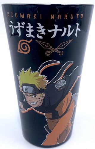 JUST FUNKY Naruto Shippuden Trinkglas, 473 ml, schwarzes Glas, 2-seitige Grafiken, Uzumaki Naruto und japanische Schrift von Just Funky