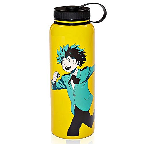 JustFunky My Hero Academia 'Izuku' Edelstahl-Wasserflasche [gelb] [10 Unzen] Hydro-Tumbler-Flachmann, Kunststoff Anime-Krug, Shaker, Metall-Wasserflasche (offiziell lizenziert) von Just Funky