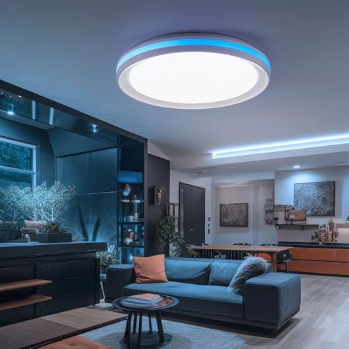 Just Light Deckenleuchte Regenbogen Effekt Deckenlampe Dimmer Wohnzimmerlampe LED Farbwechsel LED, mit Fernbedienung, 1x LED 20W 1100Lm 2700-5000 Kelvin, D 40 cm von Just Light.