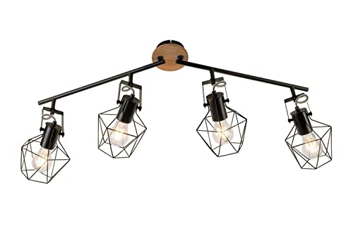 Just Light. Strahler Deckenleuchte Deckenlampe Deckenstrahler Spotleuchte | E27 | 4-flammig | Holz | Metall | Braun | Schwarz | Schwenkbar | Verstellbar von Just Light.