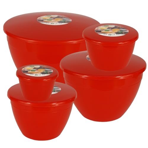 Just Pudding Basins Platzsparendes Set aus Kunststoff-Dampfpuddingschalen und Deckeln, 5 beliebte Größen bis zu 3 Liter, Rot, PREMRED5PK von Just Pudding Basins