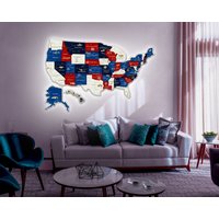 3D-Karte Der Vereinigten Staaten Mit Led-Leuchten, Rgb Led Karte Usa, Holz Pin Us Karte, Familienreisekarte von JustLikeWood