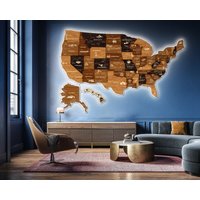 3D-Usa-Karte Mit Led-Leuchten, Fernbedienung Rgb-Led-Karte Berühmten Lokalen Sehenswürdigkeiten Und Sehenswürdigkeiten, Holz-Push-Pin-Us-Karte von JustLikeWood