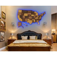 Fern-Rgb-Led-Karte Der Usa, 3D-Karte Usa Mit Led-Leuchten, Us-Karte Aus Holz Push-Pin-Karte, Usa-Klassenzimmerkarte von JustLikeWood