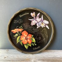 Souvenir Tablett Aus Schwarzem Metall Hawaii - Hibiskus Und Orchidee von JustSmashingDarling