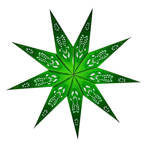 JUSTSTARS Papierstern mit Beleuchtung – Set mit Kabel und LED – Weihnachtsstern zum Hängen/Fenster-Deko – 60cm Green von JustStars