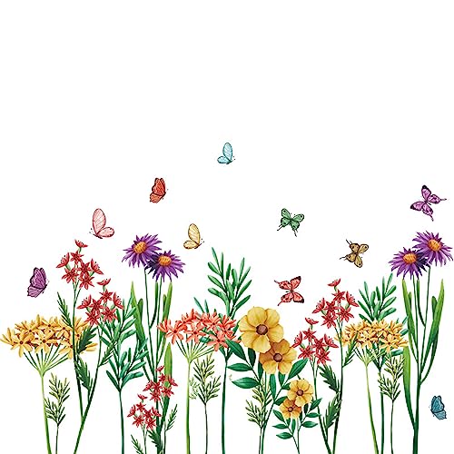 JustYit 1 Stück Wandtattoo Blumen Fensterbilder Sommer Selbstklebend Wandtattoo Schmetterlinge und Blumen Abnehmbare DIY Pflanzen Wandbild für Schlafzimmer Wohnzimmer Wanddeko von JustYit