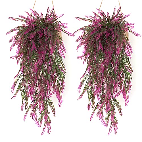 JustYit 2 Stück 80CM Efeu Künstlich Persian Blätter Künstliche Pflanze Hängepflanze Künstlich Farn, Hängepflanzen für Büro, Küche, Garten, Party Wanddekoration (Rose Red) von JustYit