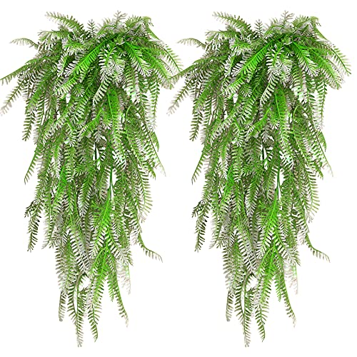 JustYit 2 Stück 80CM Künstliche Pflanze Hängepflanze Künstlich Hängepflanzen Persian Blätter Fake Grün, Efeu Künstlich für Home Hochzeit Garten Outdoor Wall DecorWeiß (Weiß) von JustYit