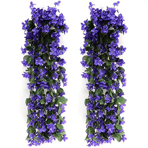 JustYit 2 Stück Künstliche Pflanzen Hängend Simulation Violette Blume Grün Künstliche Hängepflanzen für Büro,Zuhause,Dekoration,Hochzeit,Party,Lila von JustYit