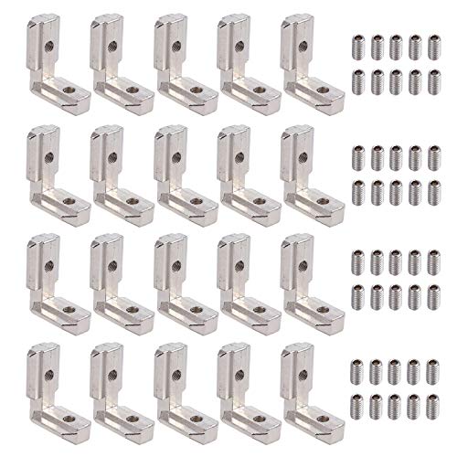 Justech 20 x T Slot T-Nut 90° L-Form Zinklegierung Profil EU-4040 Nut 8 Zinklegierung Klammern Inneneckverbinder Innenverbindung Winkelwinkel Eckverbinder mit Schrauben von Justech