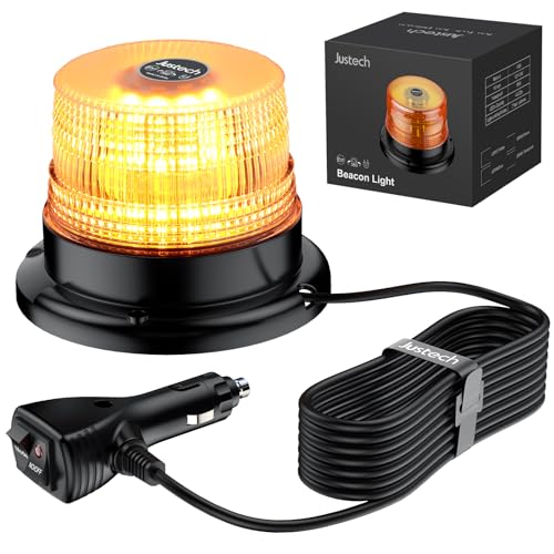 Justech 40 LEDs Warnleuchte Rundumleuchte 360° Gelb Blitzleuchte 7 modus mit 5m Netzkabel Doppelter Schraube 12V / 24V Warnlicht mit Magnetfuß Notfallblinklampe Magnet Transparent für Auto LKW usw von Justech