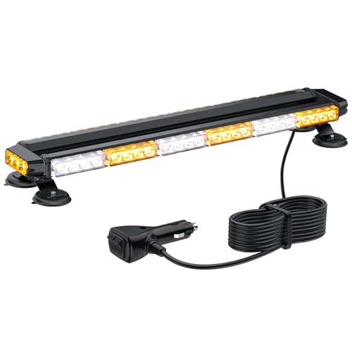 Justech 54LEDs Warnleuchte Rundumleuchte 27 Modi Blitzleuchte Schraube Starker Magnet Amber + Weiß Decke Licht 12/24V Notfallblinklampe mit E57 Blinklicht 5m Netzkabel Doppelschalter Metallhalterung von Justech