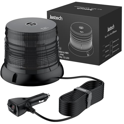 Justech 72LED Notbeleuchtung Rundumleuchte 16x16x12.5cm Warnleuchten Blitzleuchte 6 Blitzmuster mit 5m Netzkabel 12/24V Notfallblinklampe Magnetfuß mit E57 und Zigarettenanzünde - Schwarz von Justech