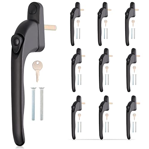 Justech Fenstergriff 10 Stück Fenstergriffe Universal Inline Espag UPVC Smart Spindel Fensterschloss Griff Abschließbarer Fenstergriff - Schwarz von Justech