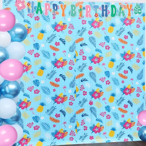 2 Stück Hawaii-Element-Muster Folien-Fransenvorhang Cartoon Geburtstag Party Supplies Sommer Tropische Fotokabinen-Requisiten Hintergrund Luftschlangen für Kinder Babyparty Animation Thema Geburtstag von Justforjoyful
