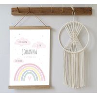 Geburtsbild Regenbogen Pastell | Druck + Pdf-Datei - Geschenk Zur Geburt Geburtsanzeige Personalisiert in Diversen Farben Und Größen von Justilia