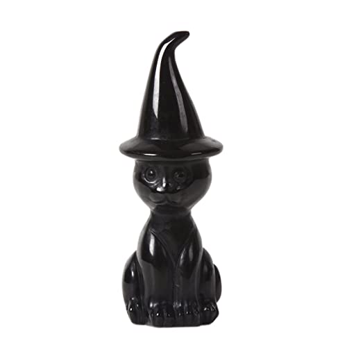 Geschnitzte schwarze Obsidian Katze im Hut Edelstein Kristall Heilstein Figur Dekor von Justinstones