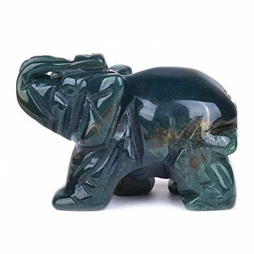 Geschnitzter grüner indischer Achat Edelstein Elefant heilender Wächter Statue Figur Handwerk 5,1 cm von Justinstones
