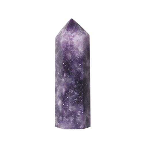 Justinstones Großer Lepidolith-Lithium-Glimmer-Edelstein, Kristall, sechseckig, spitz, Turm, Reiki-Chakra, facettiert, Prisma, Zauberstab, Heimdekoration von Justinstones