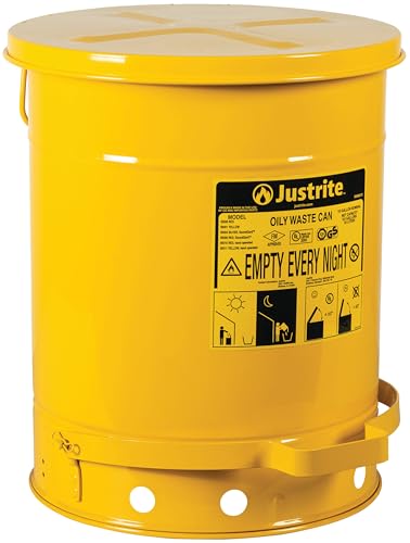 Justrite Stahlölbehälter mit fußbetätigtem Deckel, 38 L, Gelb von Justrite