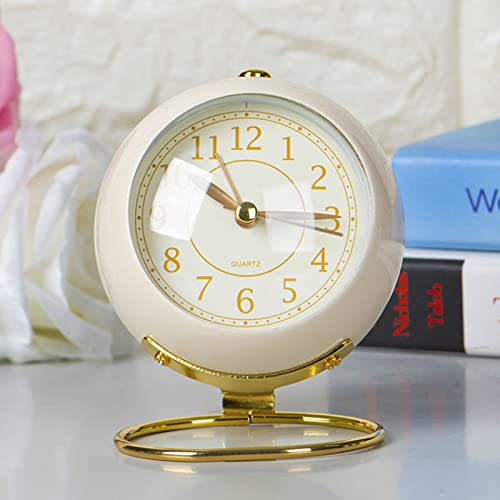 Justup 4 Zoll Analoge Wecker,Kleine leise Tischuhr Klassische Retro Wecker mit Kein Ticken,Nachtlicht,Geräuschlos,Batteriebetriebene für Inneneinrichtung/Wohnzimmer/Küche/Schlafzimmer (Weiß) von Justup