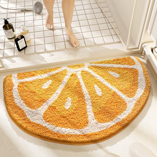 Justup Frucht-Badezimmerteppich, Orange Weiche Rutschfeste Badematte, Absorbierende Mikrofaser-Shaggy-Fußmatte, Maschinenwaschbarer Badteppich für Toilette, Badewanne und Schlafzimmer 45x80cm (Orange) von Justup