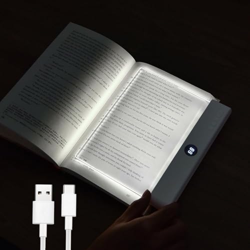 Justup Lightwedge-Buchlicht, LED 3-Farben Buchlampe Augenschutz Tragbares Platten-Buch-Leselampe, Wiederaufladbare Dimmen Timer Buch Lampe, Flache Leseleuchten für Bücher im Bett (Weiß) von Justup