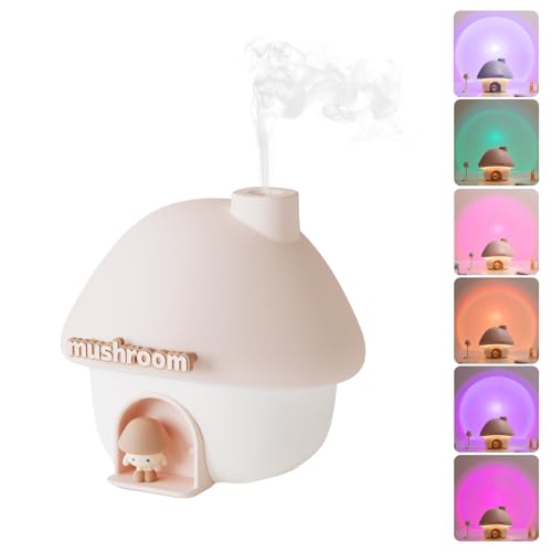 Justup Luftbefeuchter, 300ml Süße Pilz Haus Befeuchter USB Mini Luftbefeuchter mit 7 Farben Licht, Automatische Abschaltung und Leise für Büro,Schlafzimmer,Auto,Desktop (Rosa) von Justup