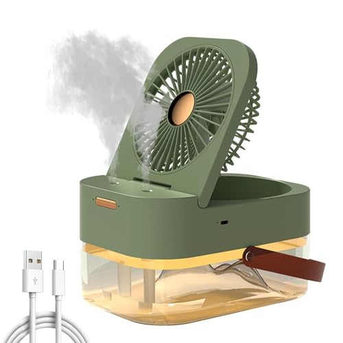 Justup Tischventilator, 3 in 1 - USB Ventilator mit Luftbefeuchter und Nachtlicht, 1200mAh Akku 3 Geschwindigkeit Kleiner Ventilator, 2.5L Desktop USB Ladebefeuchter für Büro und kleinen Raum (Grün) von Justup