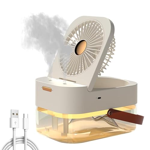 Justup Tischventilator, 3 in 1 - USB Ventilator mit Luftbefeuchter und Nachtlicht, 1200mAh Akku 3 Geschwindigkeit Kleiner Ventilator, 2.5L Desktop USB Ladebefeuchter für Büro und kleinen Raum (Weiß) von Justup